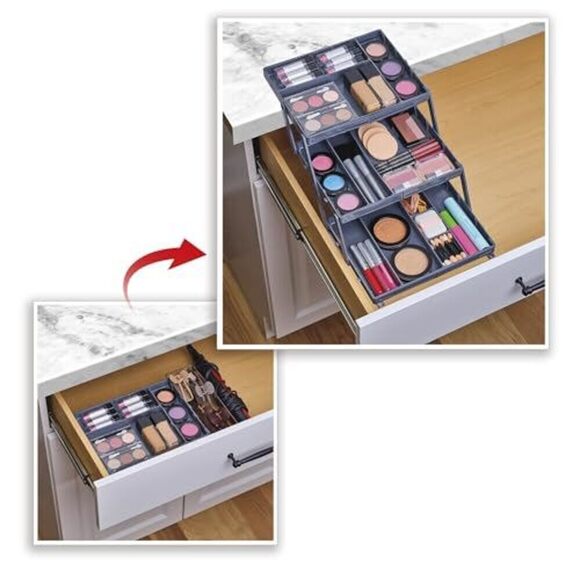 Ontel Smart Drawer Organizer, Multi-Level Jewelry and Cosmetics Storage, Black, - Picture 3 of 9